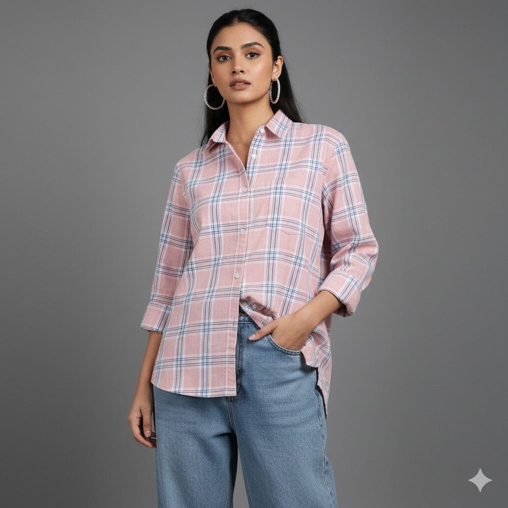 Soft Pink Plaid Casual Shirt
