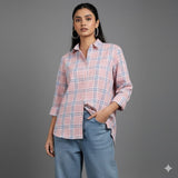 Soft Pink Plaid Casual Shirt