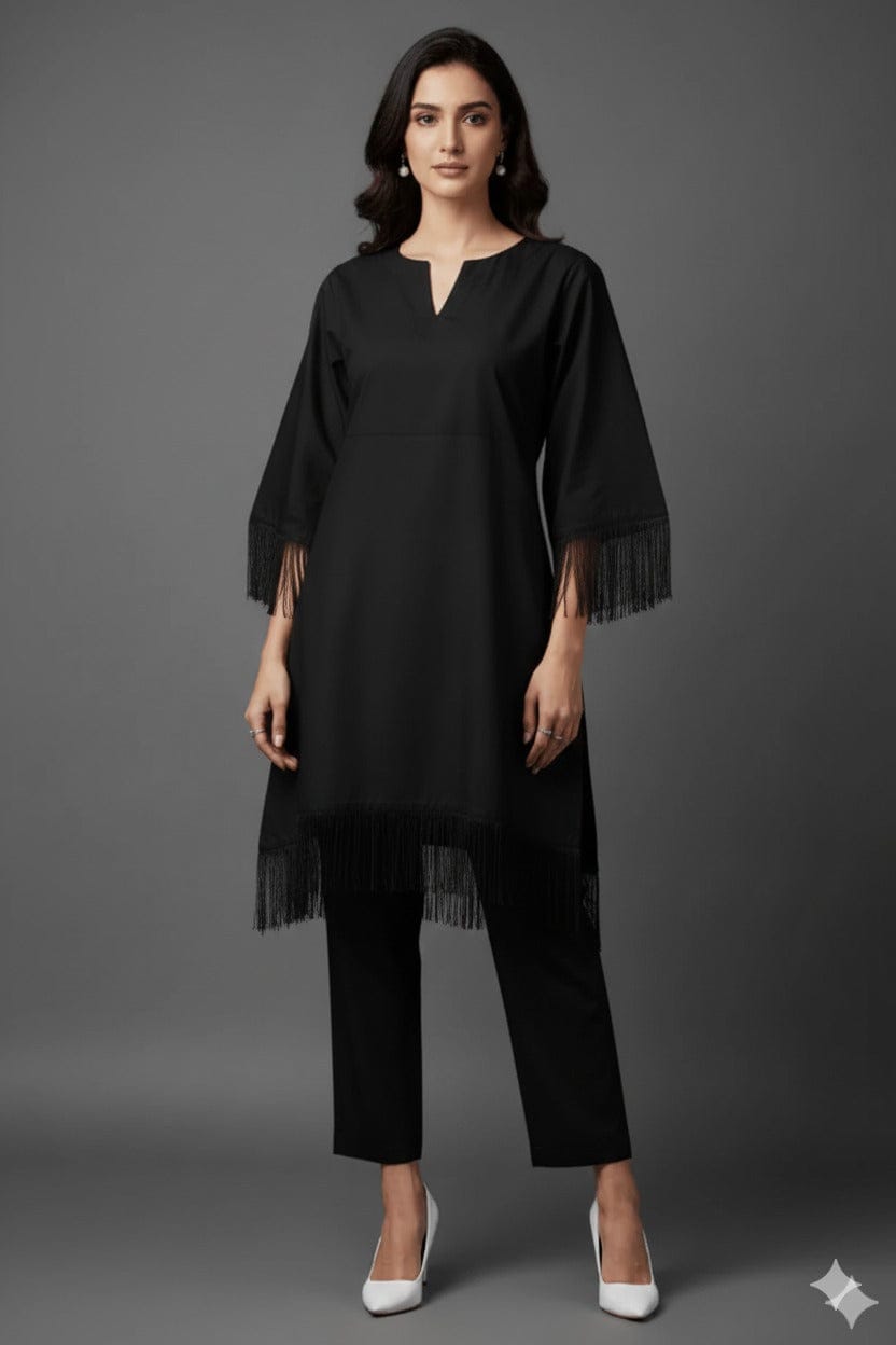 Black Fringe Kurta Set