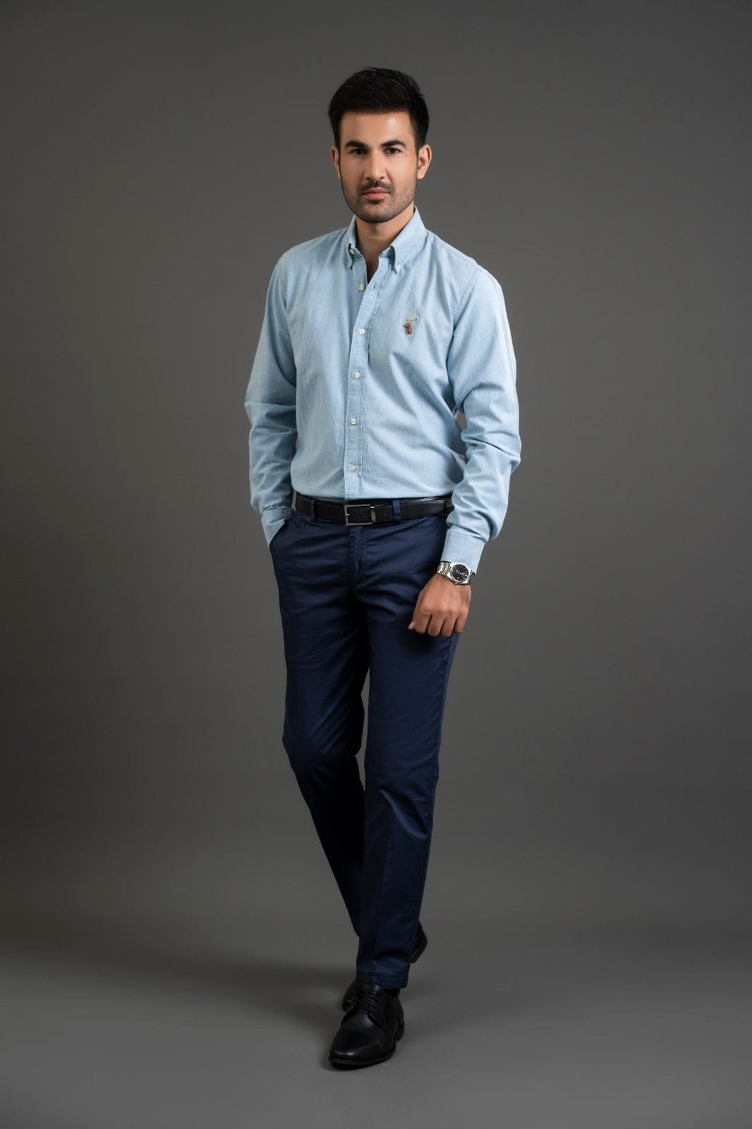 Blue Cotton Button Down Shirt