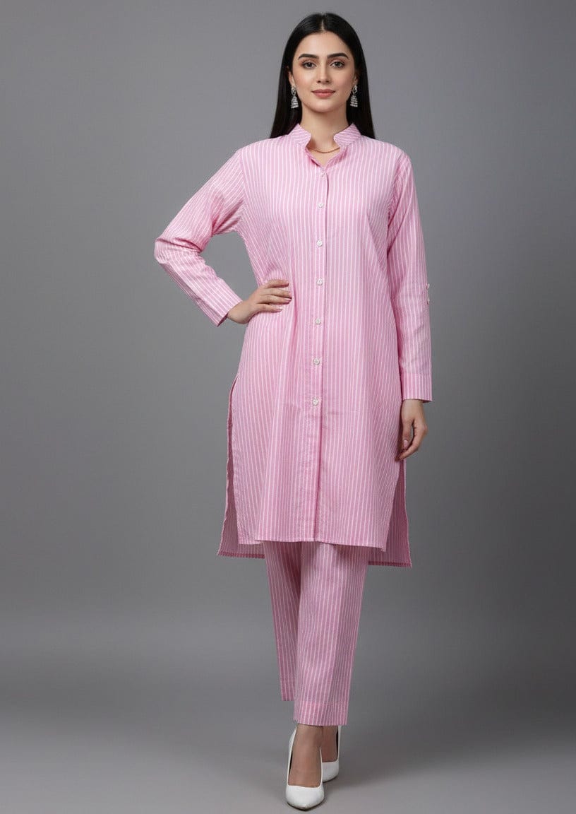 Soft Pink Striped Kurta Set