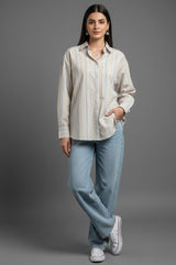 Beige Stripe Cotton Classic Shirt