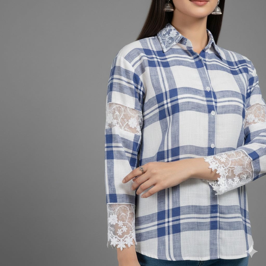 Lace Panel Checked Shirt