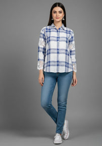 Lace Panel Checked Shirt