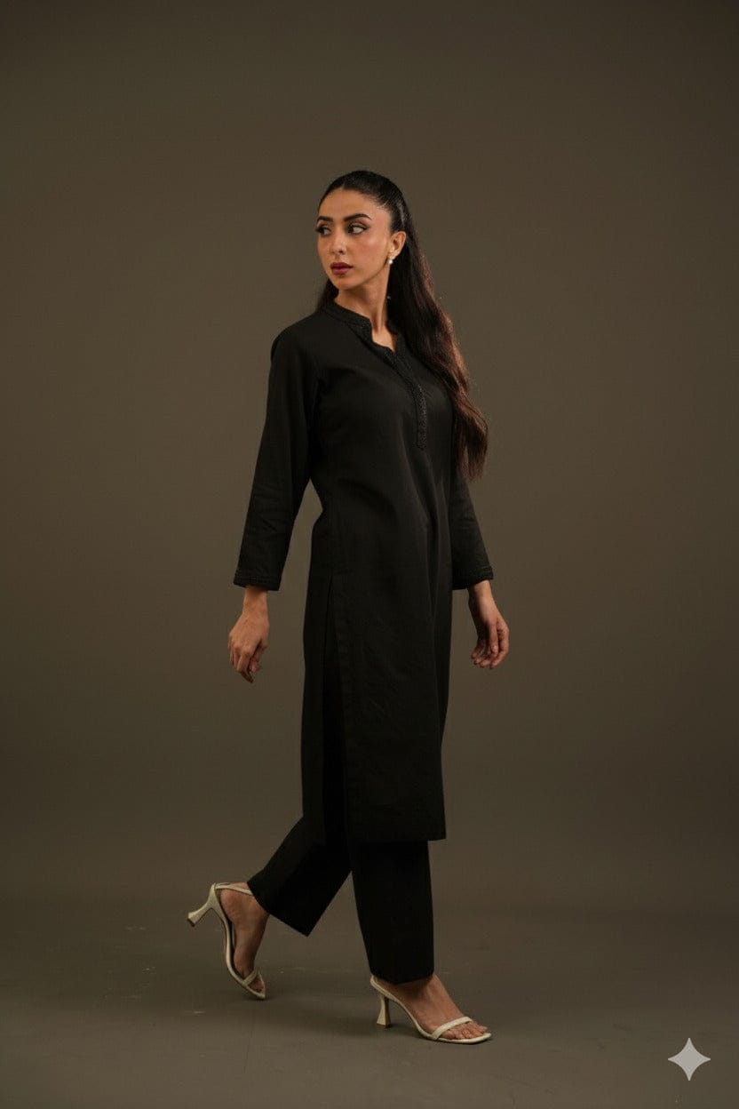 Black Bead-Work Dress with Pants