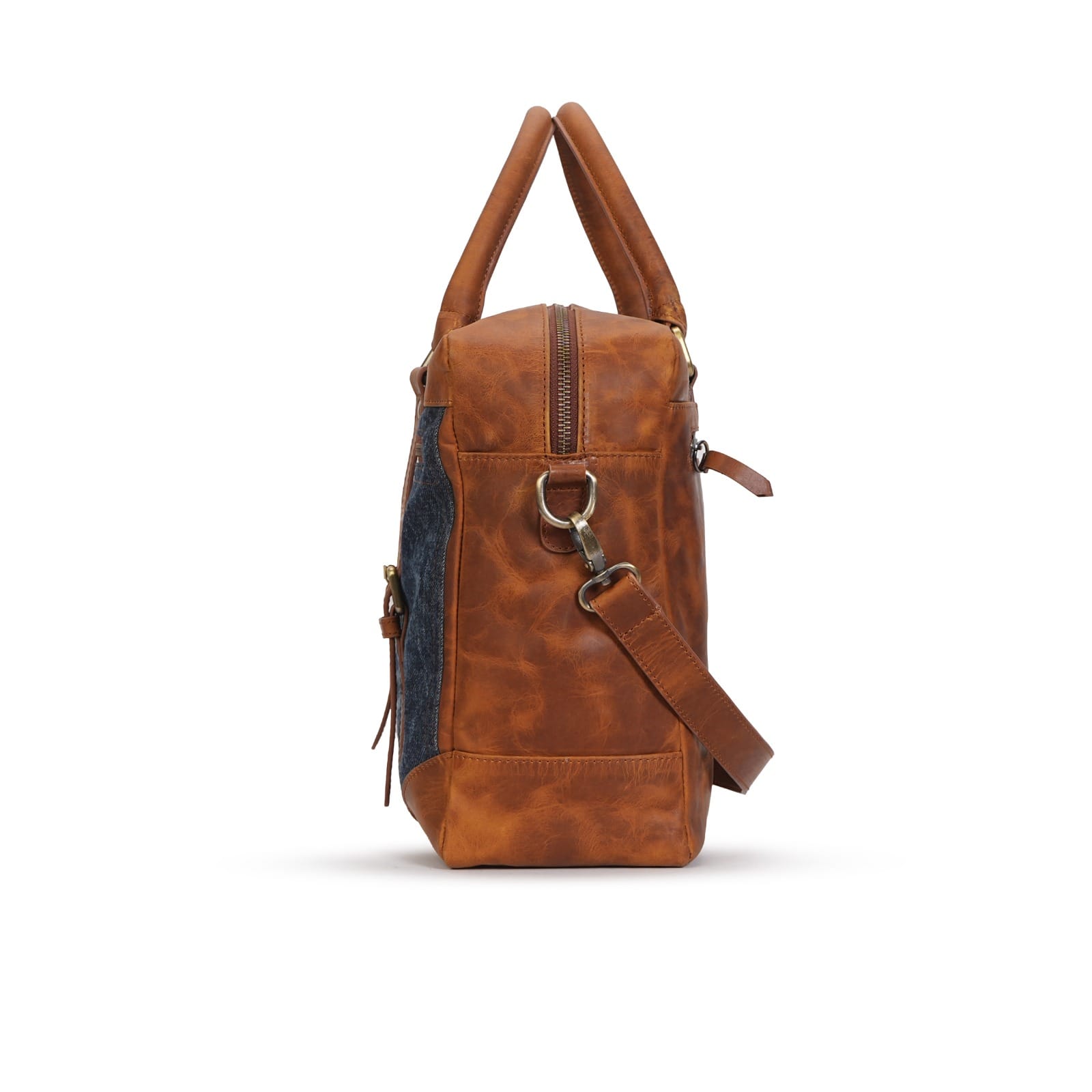 Genuine Leather/Denim Men's Shoulder Bag.