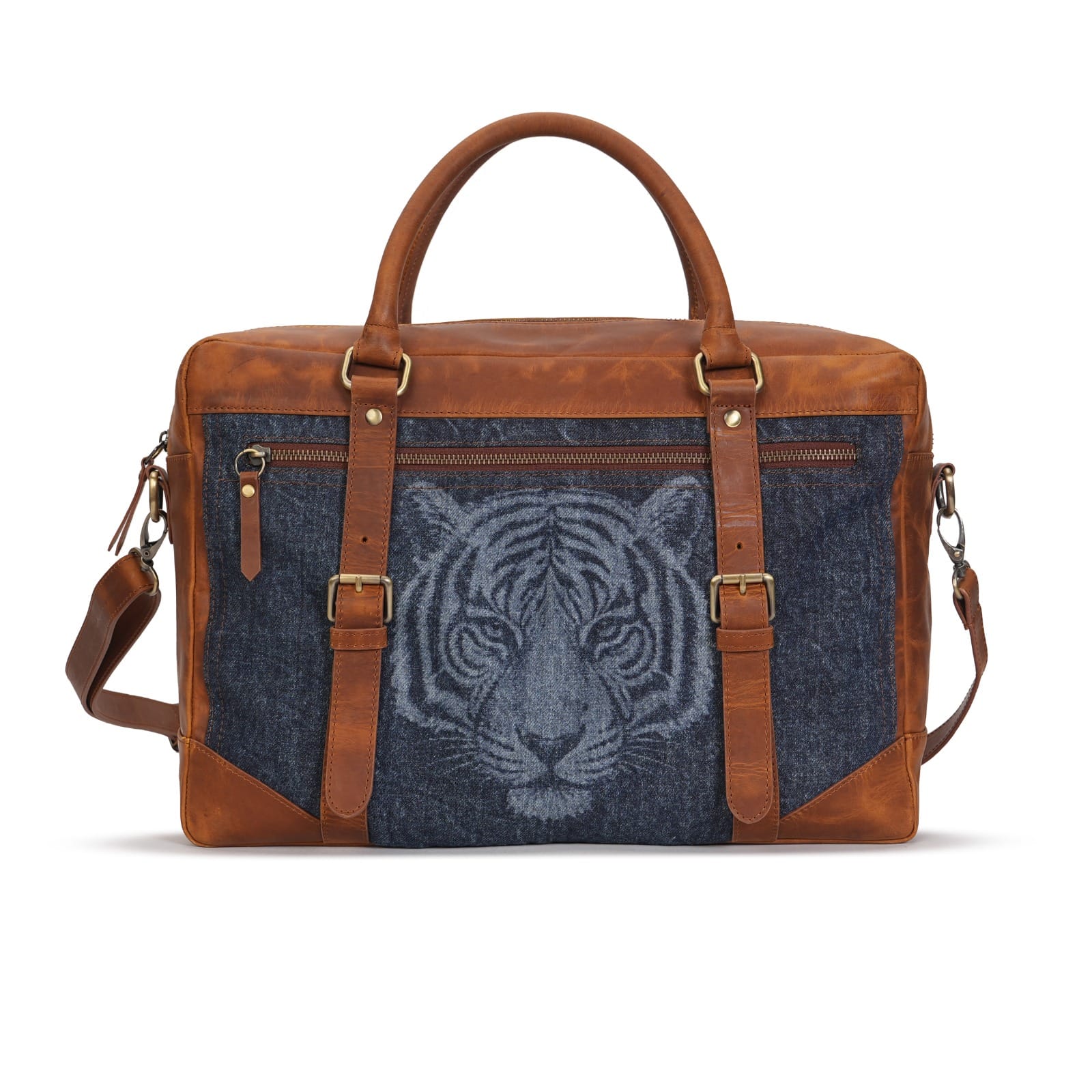Genuine Leather/Denim Men's Shoulder Bag.