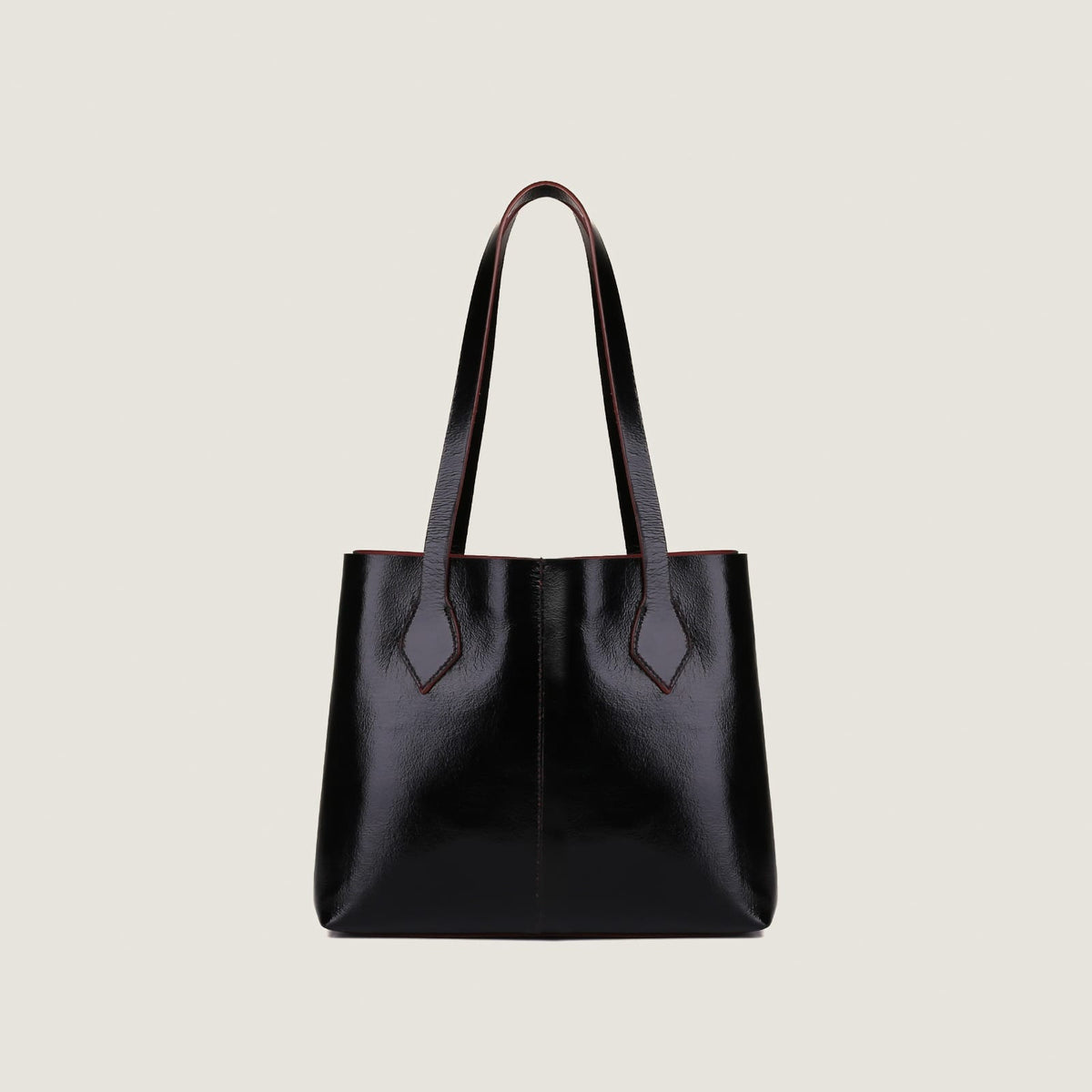 Women’s Black Leather Bag with Rich Red Interior