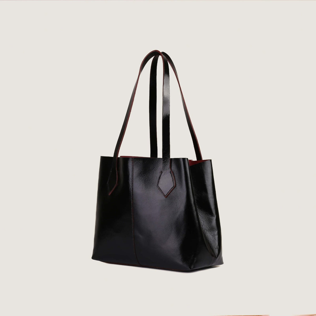 Women’s Black Leather Bag with Rich Red Interior