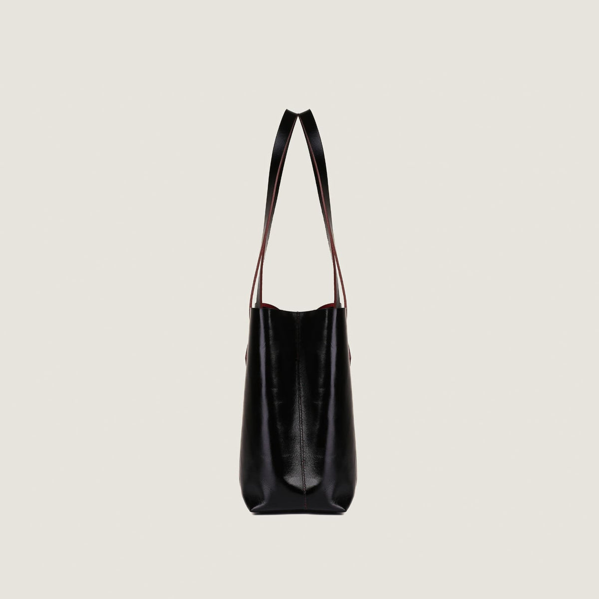 Women’s Black Leather Bag with Rich Red Interior