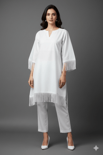 White Fringe Kurta Set