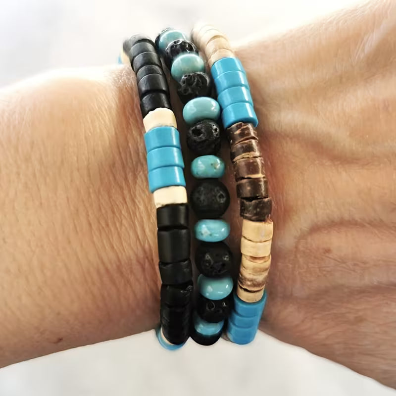 3-Piece Men’s Vintage Beaded Bracelet Set