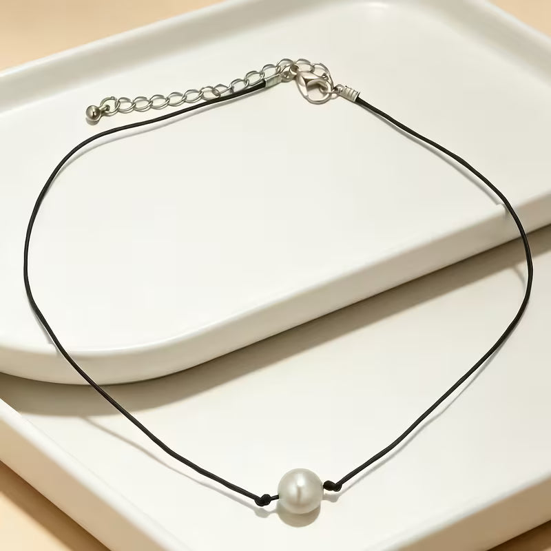Black Braided Pearl Pendant Necklace