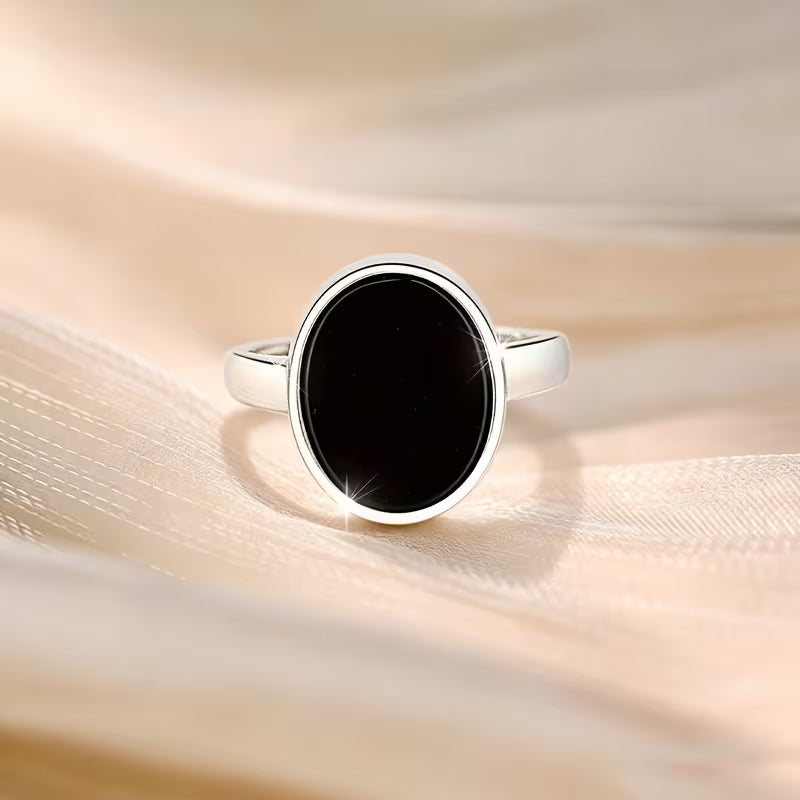 Black Onyx Adjustable Wide Band Ring