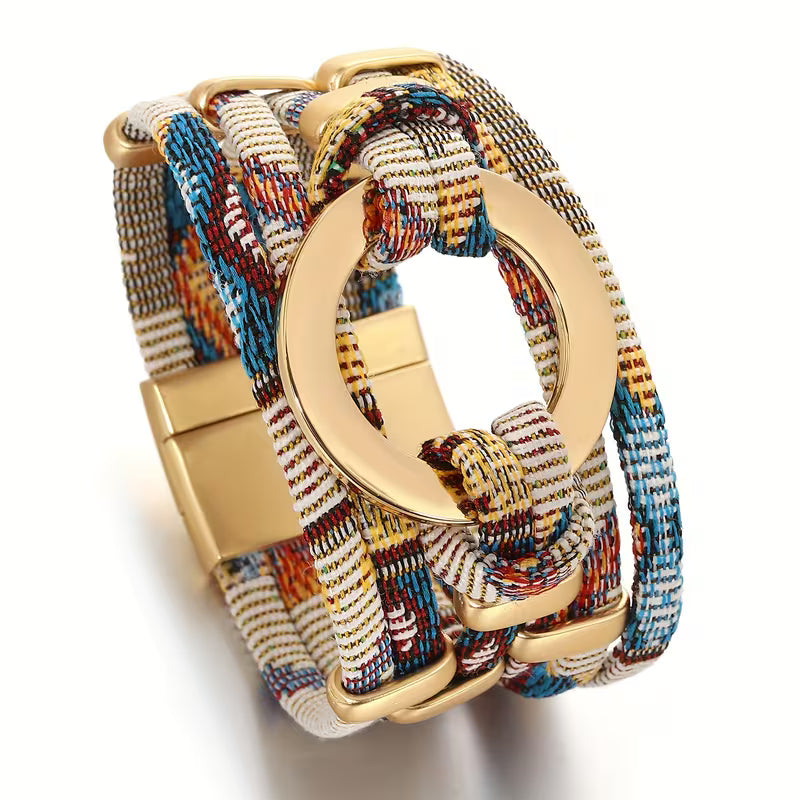 Bohemian Multilayer Rope Wrap Bracelet with Hollow Circle Charm