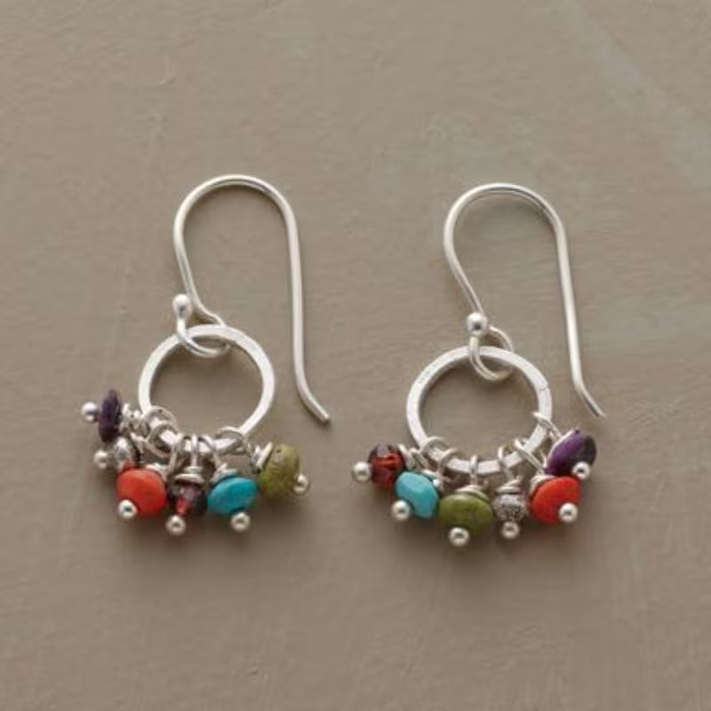 Colourful Round Dangles Set with Synthetic Women's Earrings