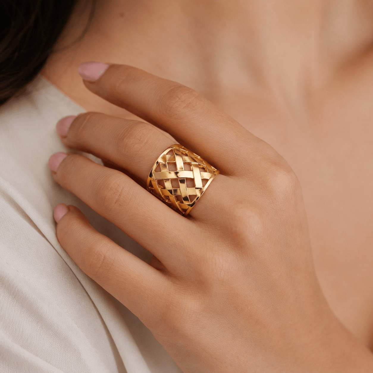 Geometric Hollow-Out Stainless Steel Open Ring