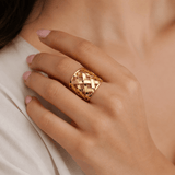 Geometric Hollow-Out Stainless Steel Open Ring