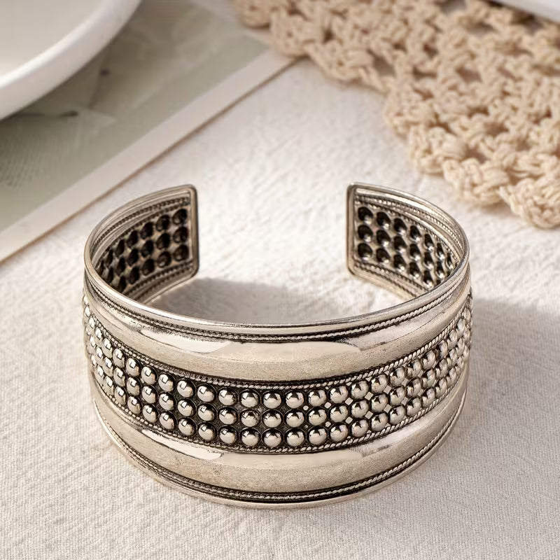 Bohemian Vintage Silver Hollow Open Bangle
