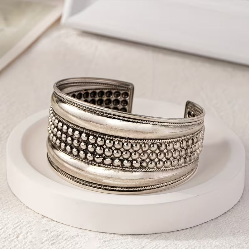 Bohemian Vintage Silver Hollow Open Bangle