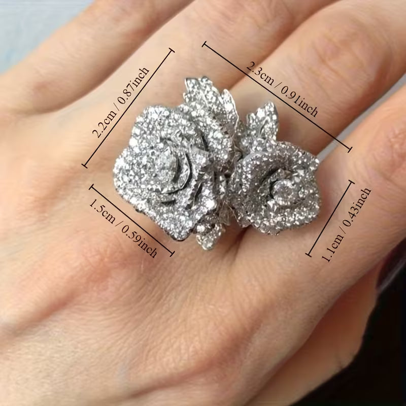 Micro-Pavé Double Flower Zirconia Ring
