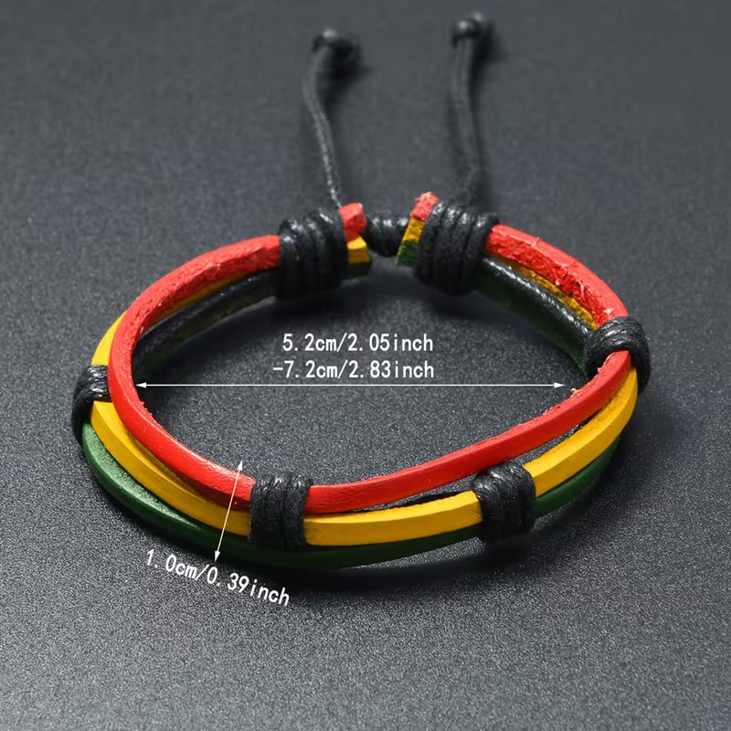 Jamaican Reggae Leather Wrap Bracelet