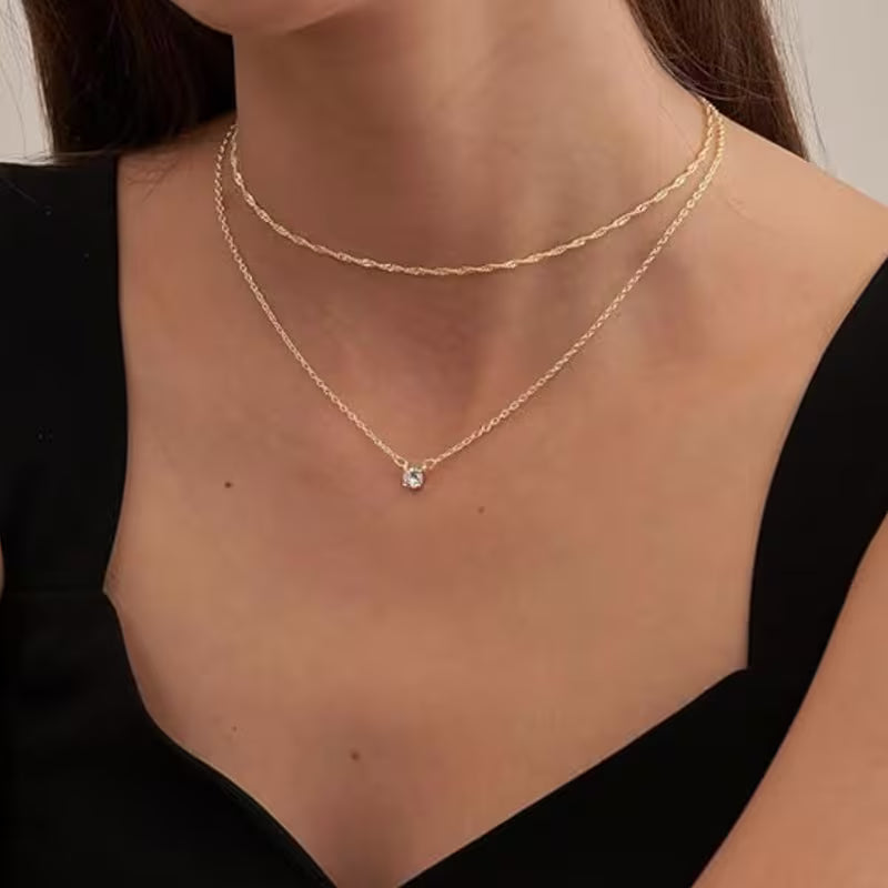 Vintage Geometric Double-Layer Chain Necklace