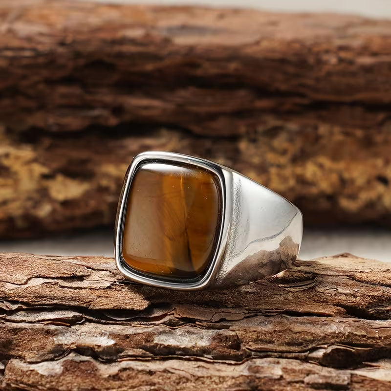 Gold-Plated Tiger’s Eye Stainless Steel Ring