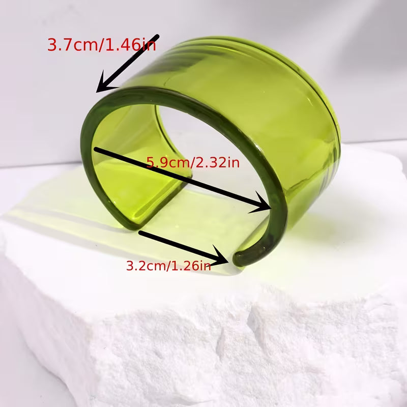 Colorful Transparent Resin Wide Cuff Bracelet for Women