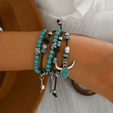 Ethnic Turquoise Multi-Layer Cow Skull Bracelet