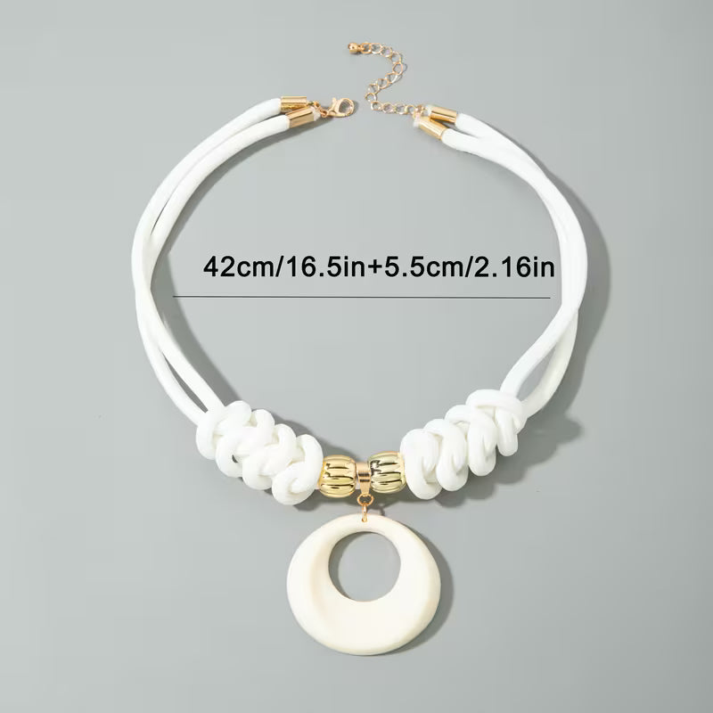 Elegant White Knot Circle Pendant Necklace for Women