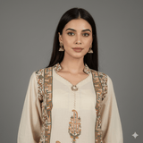 Beige Block-Print Kurti Set