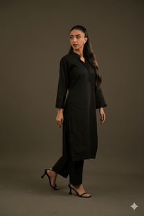 Black Bead-Work Dress with Pants