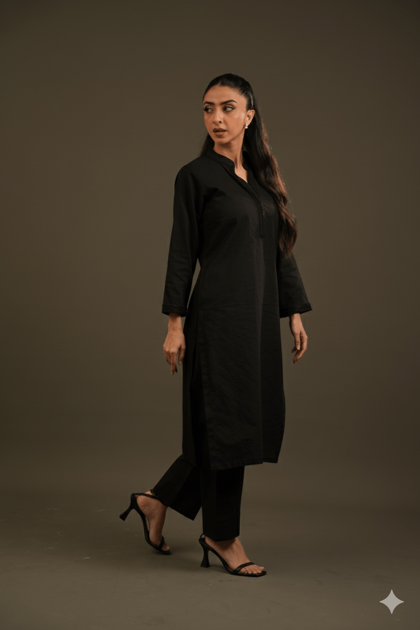 Black Bead-Work Dress with Pants