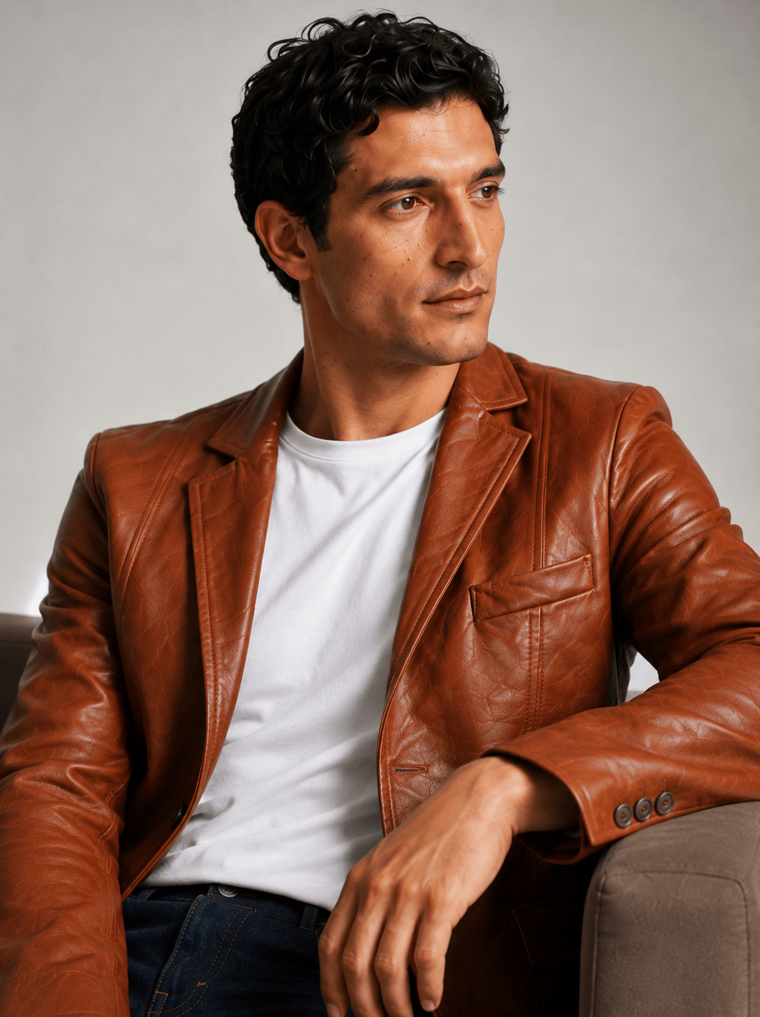 Men's Tan Cowhide Leather Blazer