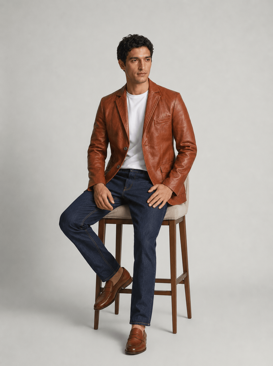 Men's Tan Cowhide Leather Blazer