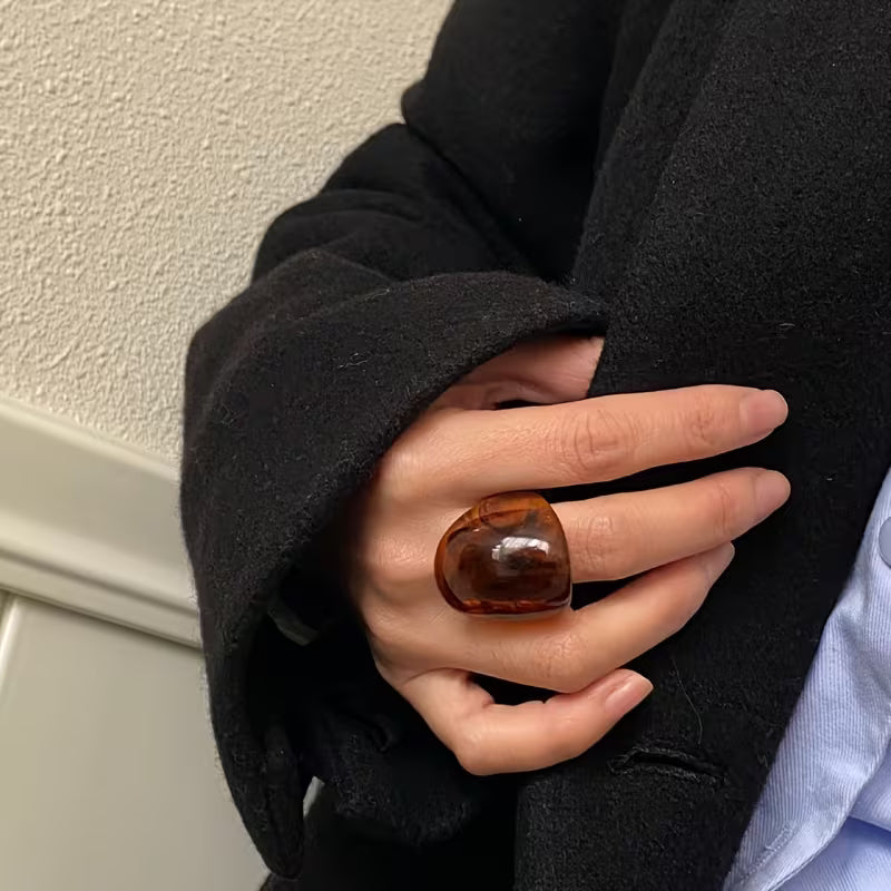 Vintage Amber Geometric Resin Ring
