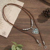 Boho Turquoise Pendant Leather Necklace