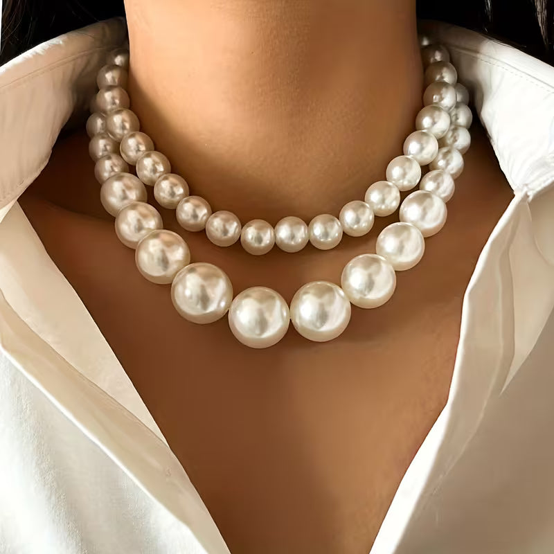 Statement Imitation Pearl Choker Necklace Set