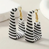 Handmade Retro Classic Black and White Striped Square Ring Earrings