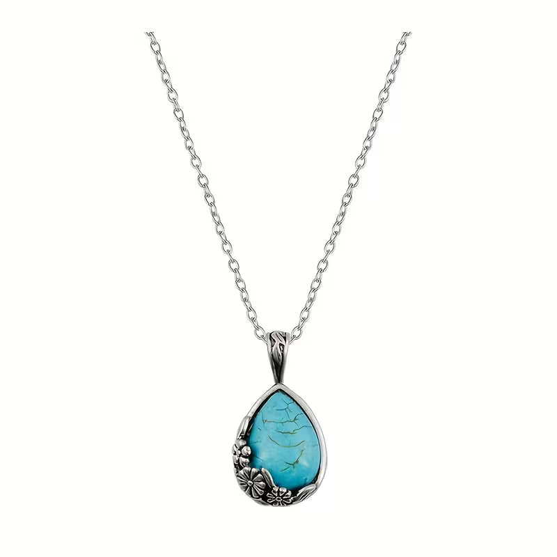 Vintage Turquoise Teardrop Pendant Necklace