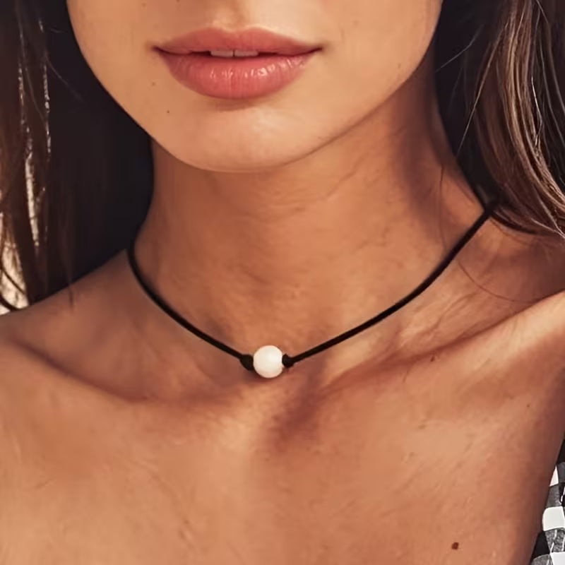 Black Braided Pearl Pendant Necklace