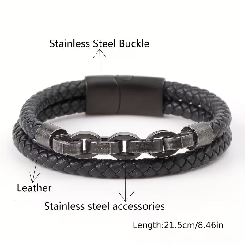 Vintage Double-Layer Leather Chain Bracelet
