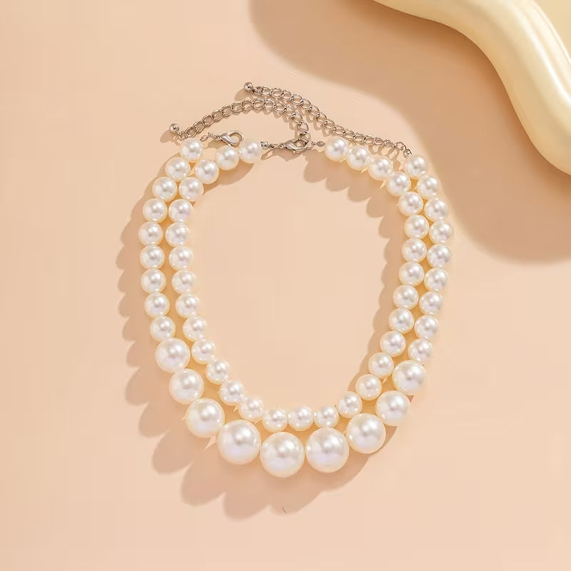 Statement Imitation Pearl Choker Necklace Set