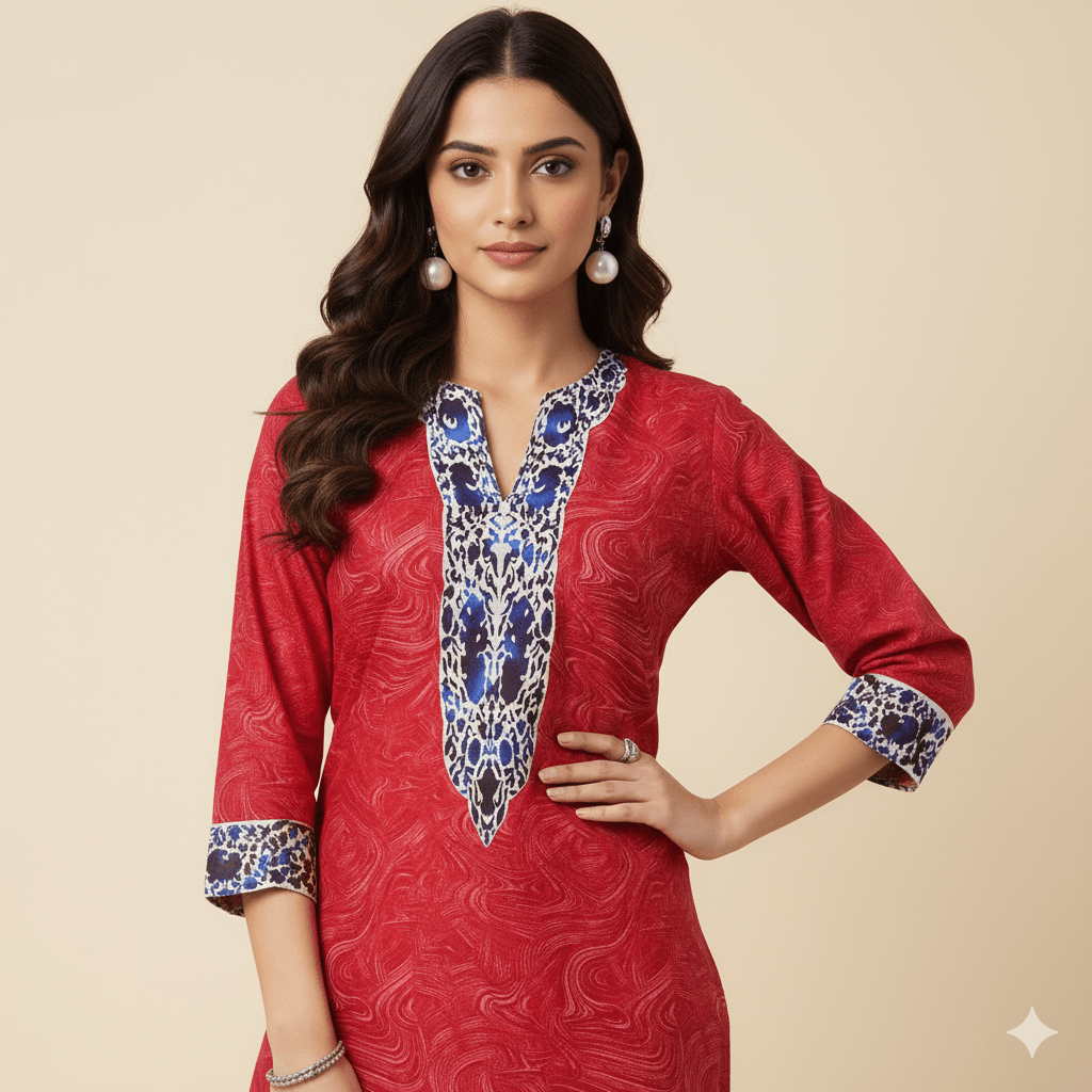 Red Marbled Printed Top