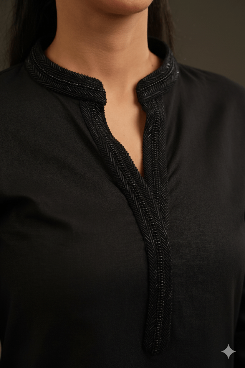 Black Bead-Work Dress with Pants