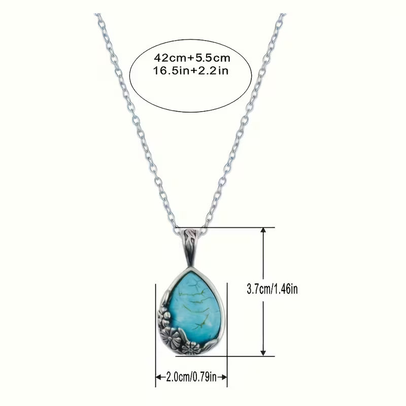 Vintage Turquoise Teardrop Pendant Necklace