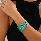 Stainless Steel Enamel Leaf Open Bangle