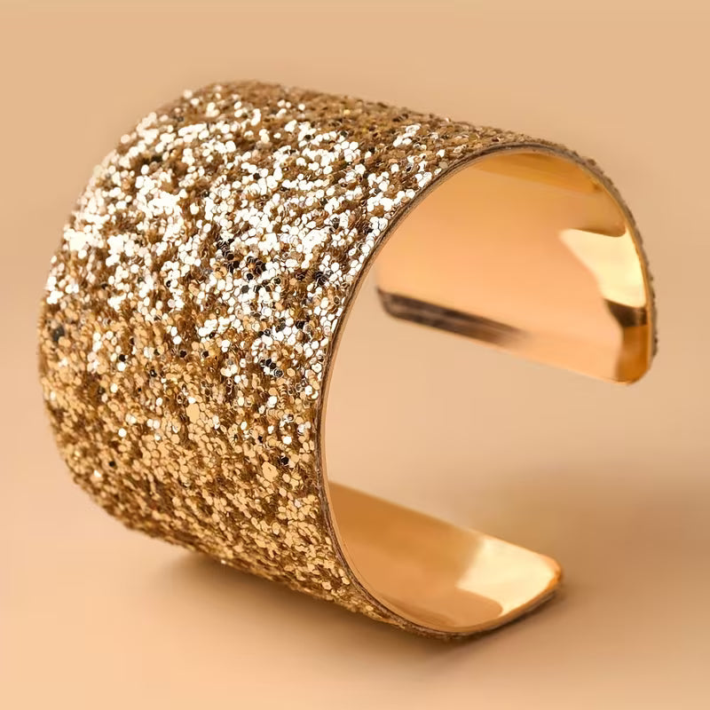Fashionable Exaggerated Sticker Sequin Metal Wide Open Bangle