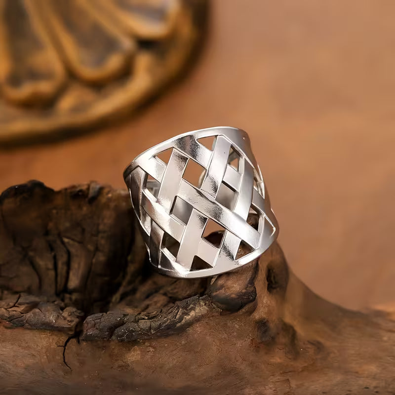 Geometric Hollow-Out Stainless Steel Open Ring